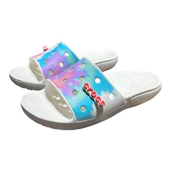 Crocs | Classic Tie Dye Multi Color Graphic Slides M 3 W 5 - Picture 4 of 10